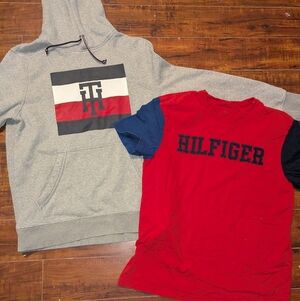 Tommy Hilfiger Gray Hoodie and Red T-Shirt Lot Of 2